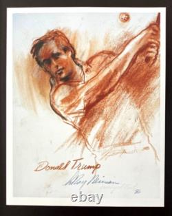 LEROY NEIMAN + DONALD TRUMP + CIRCA 1986 + SIGNED PRINT FRAMED 14X11 in