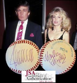 PRESIDENT DONALD TRUMP & MARLA MAPLES DUAL SIGNED A. L. Baseball! JSA LOA