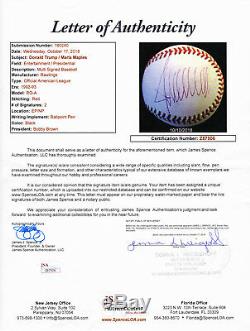 PRESIDENT DONALD TRUMP & MARLA MAPLES DUAL SIGNED A. L. Baseball! JSA LOA