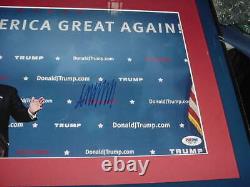 President DONALD TRUMP signed auto MATTED/FRAMED 14X20 MAGA rally photo PSA/DNA