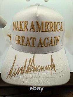 President Donald J. Trump SIGNED AUTOGRAPHED WHITE/GOLD MAGA Hat Cap RARE