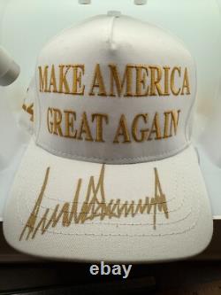 President Donald J. Trump SIGNED AUTOGRAPHED WHITE/GOLD MAGA Hat Cap RARE