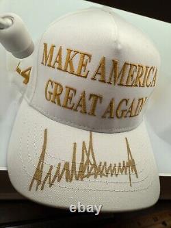 President Donald J. Trump SIGNED AUTOGRAPHED WHITE/GOLD MAGA Hat Cap RARE