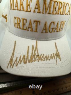 President Donald J. Trump SIGNED AUTOGRAPHED WHITE/GOLD MAGA Hat Cap RARE