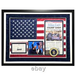 President Donald Trump Autographed USA Flag Framed Butler, PA Newspaper JSA