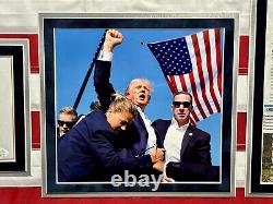 President Donald Trump Autographed USA Flag Framed Butler, PA Newspaper JSA