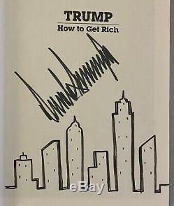 President Donald Trump Signed HOW TO GET RICH Book RARE NYC Skyline Drawing JSA