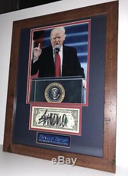 President Donald Trump Signed One Dollar Bill Autograph Photo Framed Jsa Loa Coa