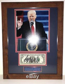 President Donald Trump Signed One Dollar Bill Autograph Photo Framed Jsa Loa Coa