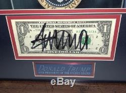 President Donald Trump Signed One Dollar Bill Autograph Photo Framed Jsa Loa Coa