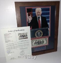 President Donald Trump Signed One Dollar Bill Autograph Photo Framed Jsa Loa Coa