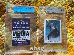 President Donald Trump Signed auto 2016 GA Media Badge & 1989 Rotten Mint BGS 9