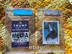 President Donald Trump Signed auto 2016 GA Media Badge & 1989 Rotten Mint BGS 9