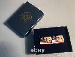 President & Melania Trump Signed Cufflinks Gold Plated Seal Enamel Flags In Box