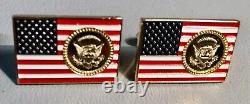 President & Melania Trump Signed Cufflinks Gold Plated Seal Enamel Flags In Box
