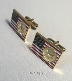 President & Melania Trump Signed Cufflinks Gold Plated Seal Enamel Flags In Box