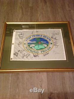RARE 2001 AT&T PEBBLE BEACH PRO AM FLAG SIGNED x 12 DONALD TRUMP KEVIN COSTNER+