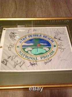 RARE 2001 AT&T PEBBLE BEACH PRO AM FLAG SIGNED x 12 DONALD TRUMP KEVIN COSTNER+
