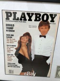 Signed Donald Trump $1 Bill, 1990 Playboy Magazine, Washington Post Photograph