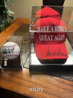 Trump's COMBO hand signed Hat and Hand signed Baseball! Both PSA DNA