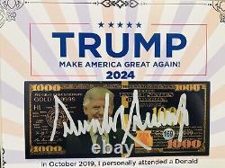 Affichage du chapeau 45e président Donald Trump signé COA MAGA par Bill Money