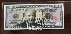 Billet D'un Dollar Signé Par Donald Trump Autographié Paas Authentifié Avec Hologramme
