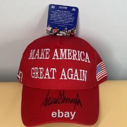 CASQUETTE MAGA SIGNÉE À LA MAIN PAR DONALD TRUMP 45-47 Président des États-Unis Hologramme Auto COA
