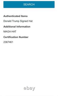CASQUETTE ROUGE MAGA 45-47 SIGNÉE À LA MAIN PAR LE PRÉSIDENT DONALD TRUMP AVEC HOLOGRAMME D'AUTOGRAPHES ET CERTIFICAT D'AUTHENTICITÉ