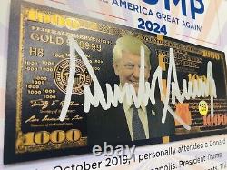 COA Donald Trump Autographed Signed Bill MAGA Afficher 45 Président Chapeau Argent