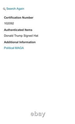 Casquette MAGA signée/autographiée par le président Donald Trump avec certificat d'authenticité