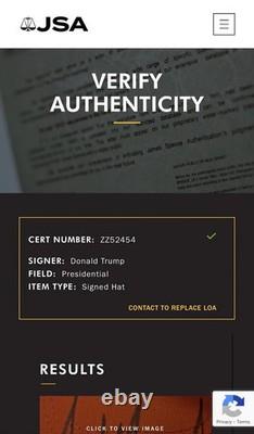 Casquette/chapeau MAGA Président #45 signée par Donald Trump avec certificat d'authenticité JSA et lettre d'authenticité