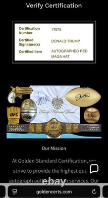 Casquette de camionneur rouge MAGA signée et autographiée par Donald J. Trump avec certificat d'authenticité Président USA