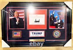 Collage encadré avec autographe du Président Donald J. Trump, avec lettre d'authenticité JSA complète