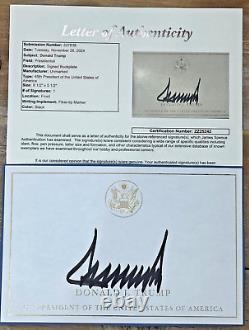 DONALD J TRUMP AUTOGRAPHIE SIGNÉE 2024 8.5x5.5 AUTOGRAPHIE JSA LOA