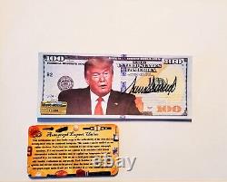 DONALD TRUMP Billet de Monopoly de 100 $ signé à la main, certificat d'authenticité inclus, sans cadre