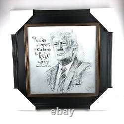 Dessin de Donald Trump avec un message personnel signé et daté 2020, encadré sur mesure 23/200
