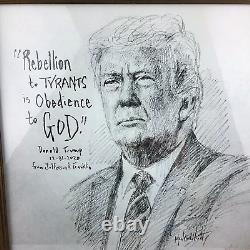 Dessin de Donald Trump avec un message personnel signé et daté 2020, encadré sur mesure 23/200