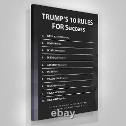 Donald Trump: 10 règles pour réussir, art mural, signe de leadership, décoration motivante.