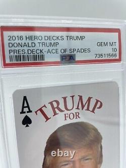 Donald Trump 2016 Héros Decks Présidentiels Carte As de Pique PSA 10 GEM MINT