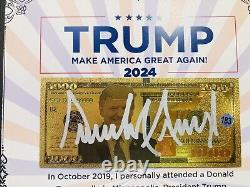 Donald Trump Autographe Signé Bill MAGA Affichage 45 Président Chapeau Argent