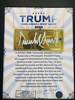 Donald Trump Autographe Signé Bill MAGA Affichage 45 Président Chapeau Argent