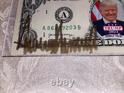 Donald Trump Autographié Signé À La Main Encre D'or Bill Dollar