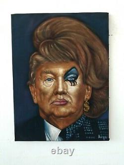 Donald Trump Dans Drag Dragrace Crossdress Original Oil Painting Black Velvet A387