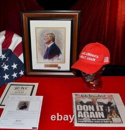 Donald Trump signé, autographe du président, COA UACC RD#228, cadre, chapeau, collection