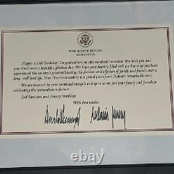 Joyeux 100e anniversaire, historique, lettre signée autographiée de DONALD TRUMP