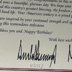 Joyeux 100e anniversaire, historique, lettre signée autographiée de DONALD TRUMP