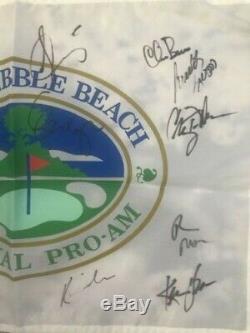 Le Président Donald Trump Kevin Costner Signé Pebble Beach 12 Drapeau De Golf Jsa Auto