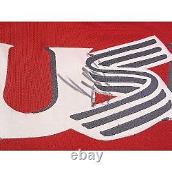 Maillot de baseball rouge Majestic USA signé par Donald Trump taille 44, photo de preuve exacte, certificat d’authenticité (COA)