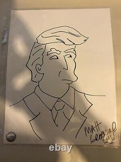 Matt Groening Signé Art Sketch Authentics Dessin Président Donald Trump 2016