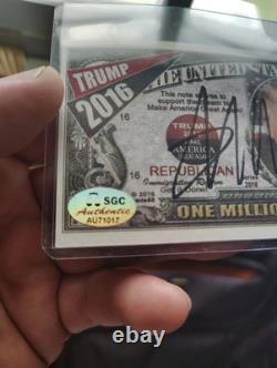 NOTE DE CAMPAGNE SIGNÉE PAR DONALD TRUMP SGC COA BILLET AUTOGRAPHIÉ PRÉSIDENT TRUMP MINT